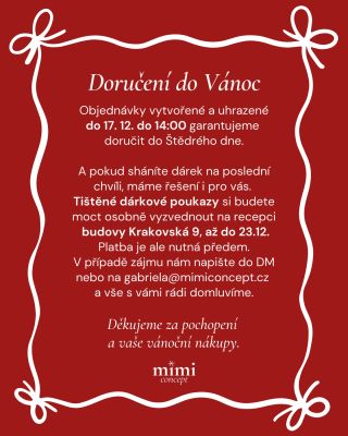 🎄 Vánoční nákupy s garancí doručení pod stromeček můžete na našem e-shopu udělat do 17. 12. do 14:00. 🎁 Dárkové poukazy s...